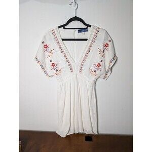 Blue Rain White Embroidered Mini Dress Small S Boho Festival Vacation TRENDY